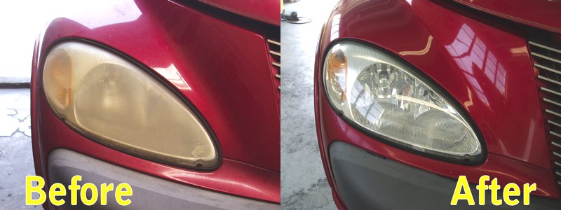 Hazed, Foggy Headlights - before and after - A+ Japanese Auto Repair